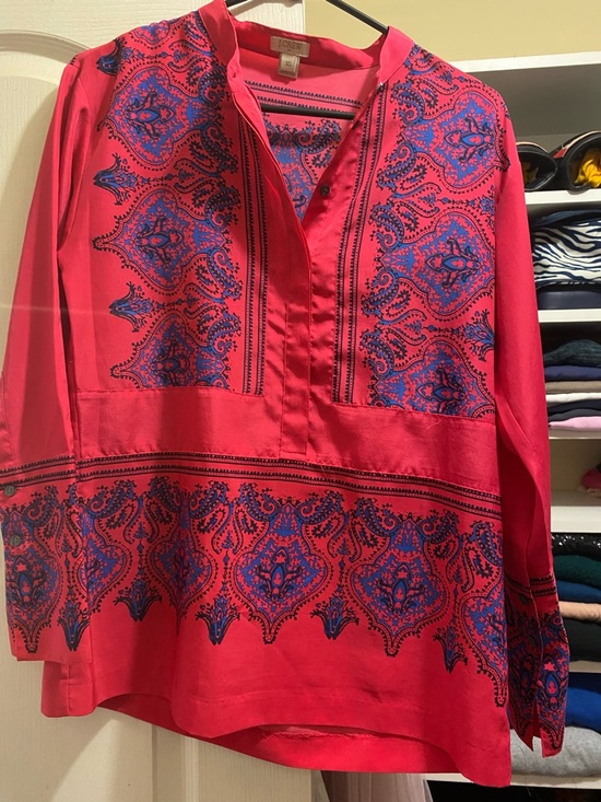 J. Crew Tops - J. Crew Hot Pink Tunic with Blue Paisley Motif